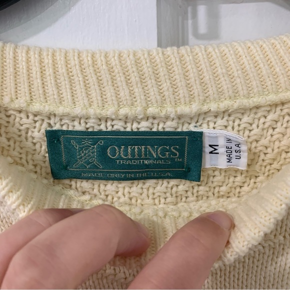 Vintage Cable Knit Fisherman Sweater Made in USA Outings Traditionals Ivory Sz M - Picture 5 of 9